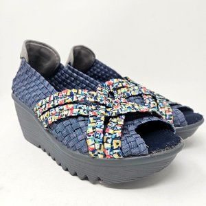 Bernie Mev. Wedge Shoes Womens Size 37/6.5 Blue Gray Colorful Peep Toe Platform